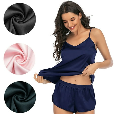

Sleepwear Womens Sexy Satin Pajamas Lingerie Lace Cami Shorts Set Nightwear