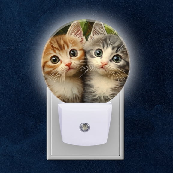 Night Light Plug into Wall,Dusk to Dawn Sensor Auto-On/Off for Bathroom, Hallway,Kids Room-Two Cute Cats