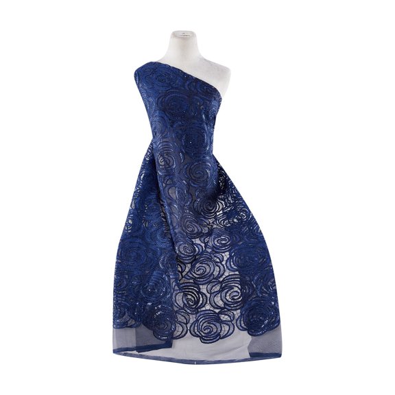 Zelouf Flower Embroidered Sequin Mesh[Emb2689]  , Sewing, DIY, Crafts Fabric by the Yard, Navy/navy, 3 Yard