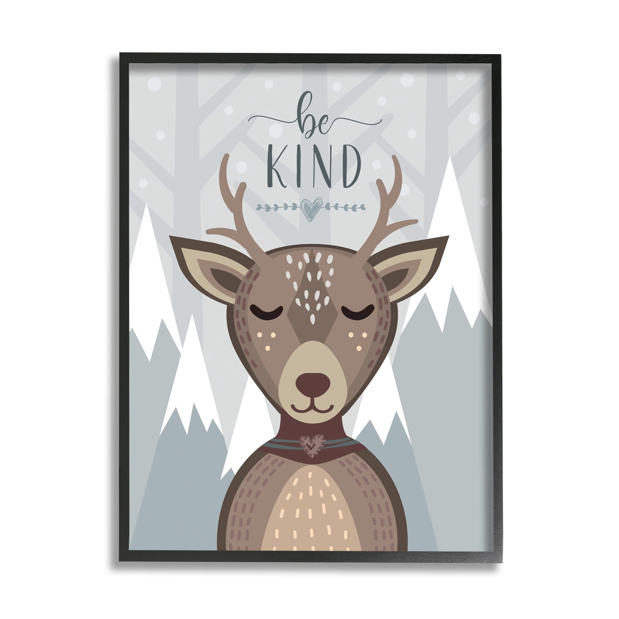 Stupell Industries Be Kind Sentiment Cartoon Deer Snowy Mountains,16 x 20,Designed by AE Design