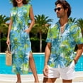 thumbnail image 2 of KUIFORTI Hawaii Matching Couple Outfits Green Palm Tree His and Hers Summer Outfits Lightweight Loose Swing Sundresses with Soft Fabric Round Neck Fit for Outdoor Picnic, 2 of 7