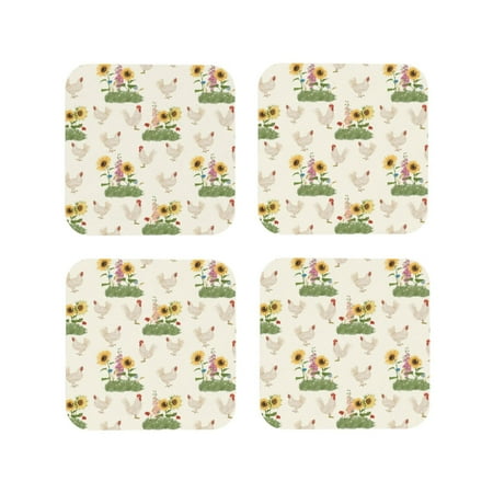 

Vsdgher Flowers And Hens Leather Coasters for Drinks Durable Drink Coasters 4 Set for Tabletop Protection Luxurious Home Décor and Housewarming Gift-Square