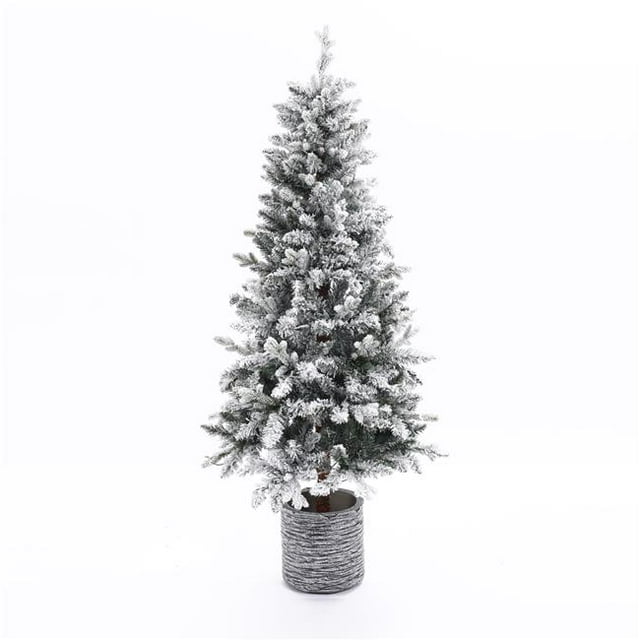 LuxenHome WHAP1647 5.6 ft. Pre-Lit LED Artificial Slim Fir Christmas Tree with Pot