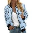 thumbnail image 2 of Feancey Women's Lightweight Jackets Dressy Casual Floral Bomber Jacket Full Zip Long Sleeve Collarless Baseball Jackets Fall Fashion Thin Outerwear Light Blue M, 2 of 5