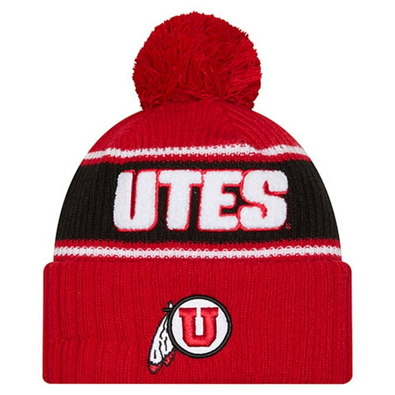 Men's New Era Red Utah Utes Bold Cuffed Knit Hat with Pom