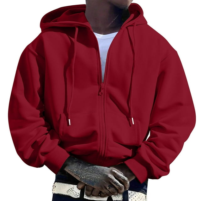 LUOGENLI Chandails à Capuche pour Hommes Graphiques Chandail à Capuche à Fermeture à Glissière pour Hommes Manches Longues Fermeture Éclair Intégrale Chandail à Capuche à Enfiler avec Poche Ensemble de Chandails à Capuche pour Hommes Coton Rouge Taille P