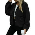 thumbnail image 3 of Womens Fleece Jacket Fuzzy Long Sleeve Short Winter Coats Button Down Jacket Outerwear with Pockets Black L, 3 of 6