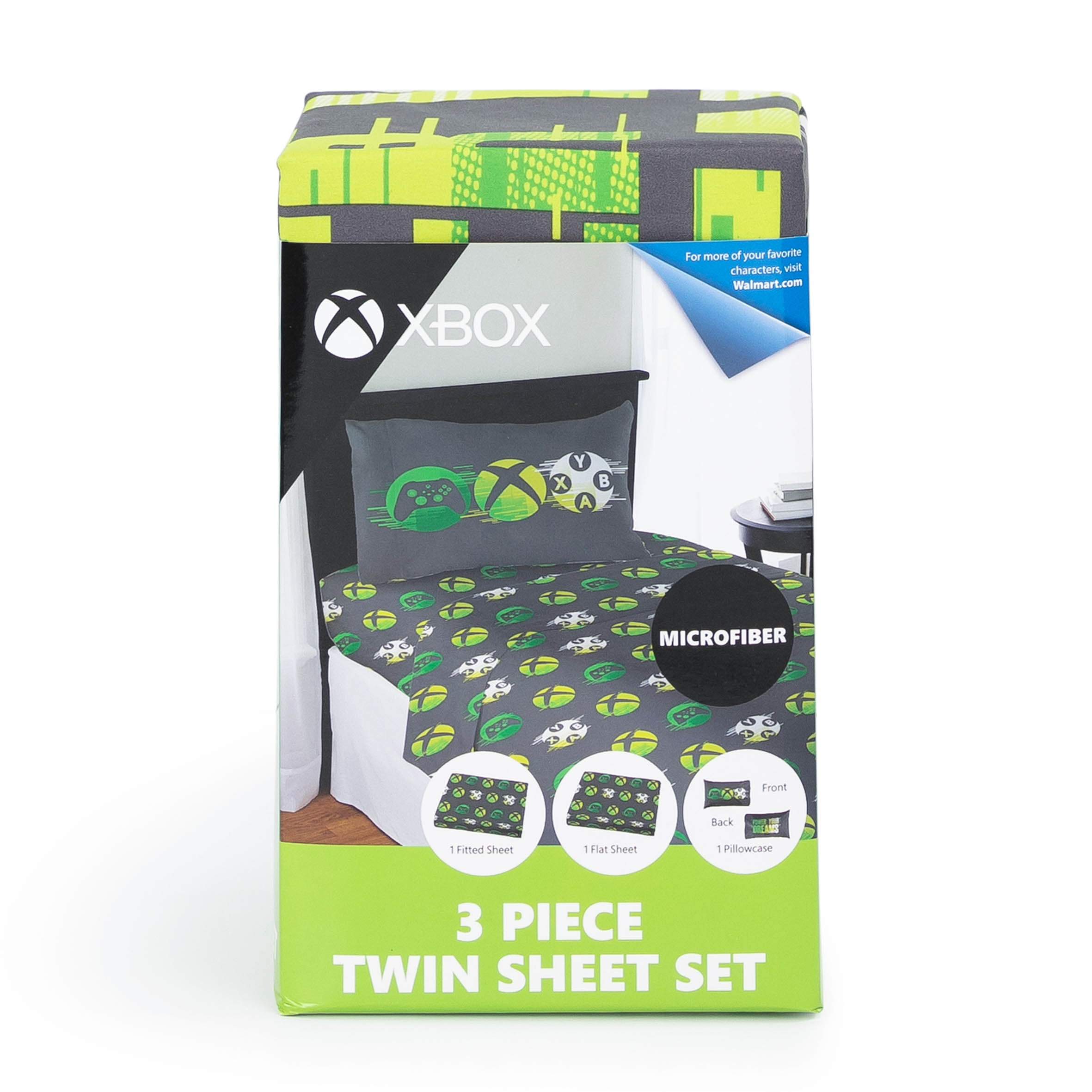 Xbox Kids 3-Piece Twin Sheet Set, Microfiber, Black, Microsoft