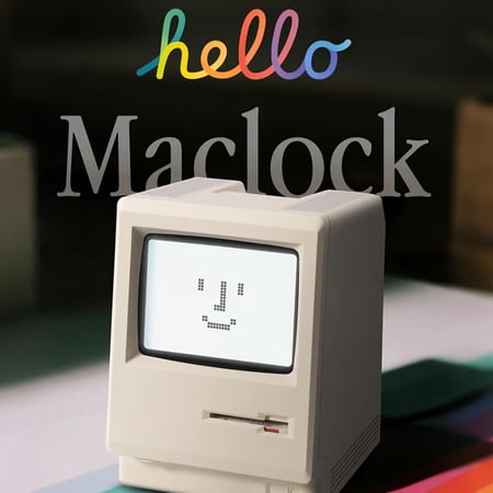 Maclock WB-8 Retro Pixel Alarm Clock, 1984 Computer Style Electronic Digital Clock, USB Desk Clock for Bedroom, Multiple Alarms, Calendar, Temperature, Adjustable Brightness