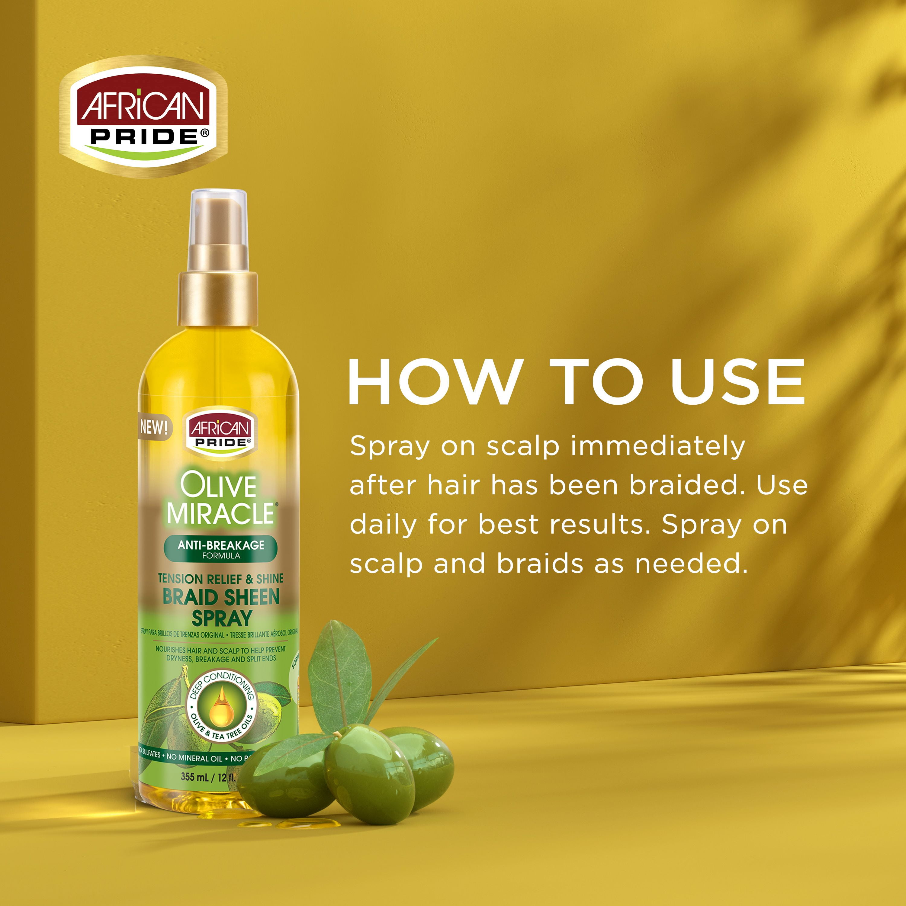 African Pride Olive Miracle Braid Sheen Spray 12 fl. oz. Spray Bottle