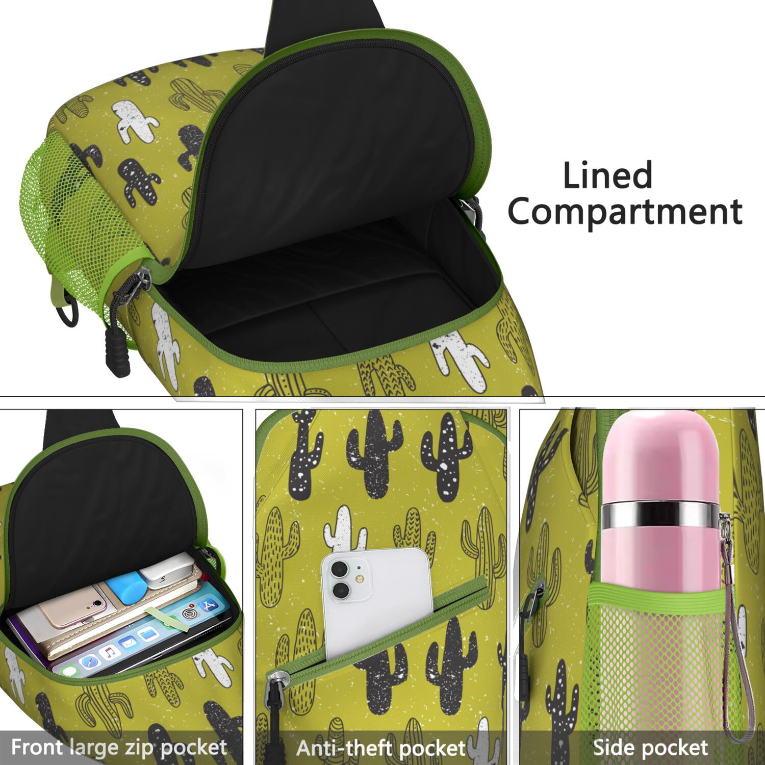 Boho Cactus Sling Bag for Women & Men - Spacious Anti-Theft Crossbody Bag with Desert Cactus Art - Durable Travel Backpack for Hiking, Biking, Commuting