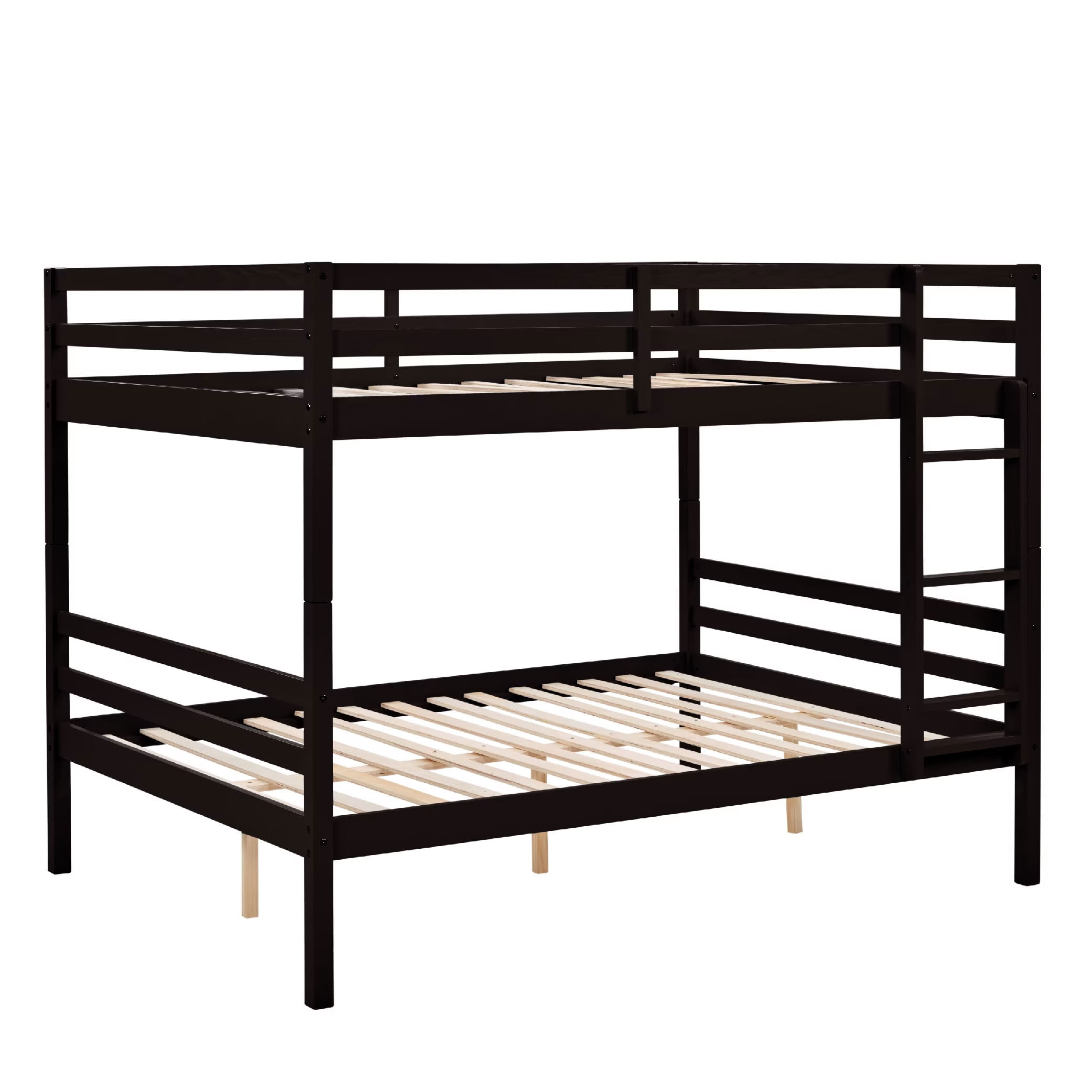 MAYEERTY Full over Full Bunk Bed with Ladder and High Guardrail, Solid Wood Bed Frame, Space-Saving for Kids Teens Dorm Rooms Guest Rooms, No Box Spring Needed