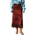 thumbnail image 1 of Byworldtasic Women's Western Cowgirl Fringe Maxi Skirt High Waist Country Concert Suede Tassel Skirt, 1 of 6