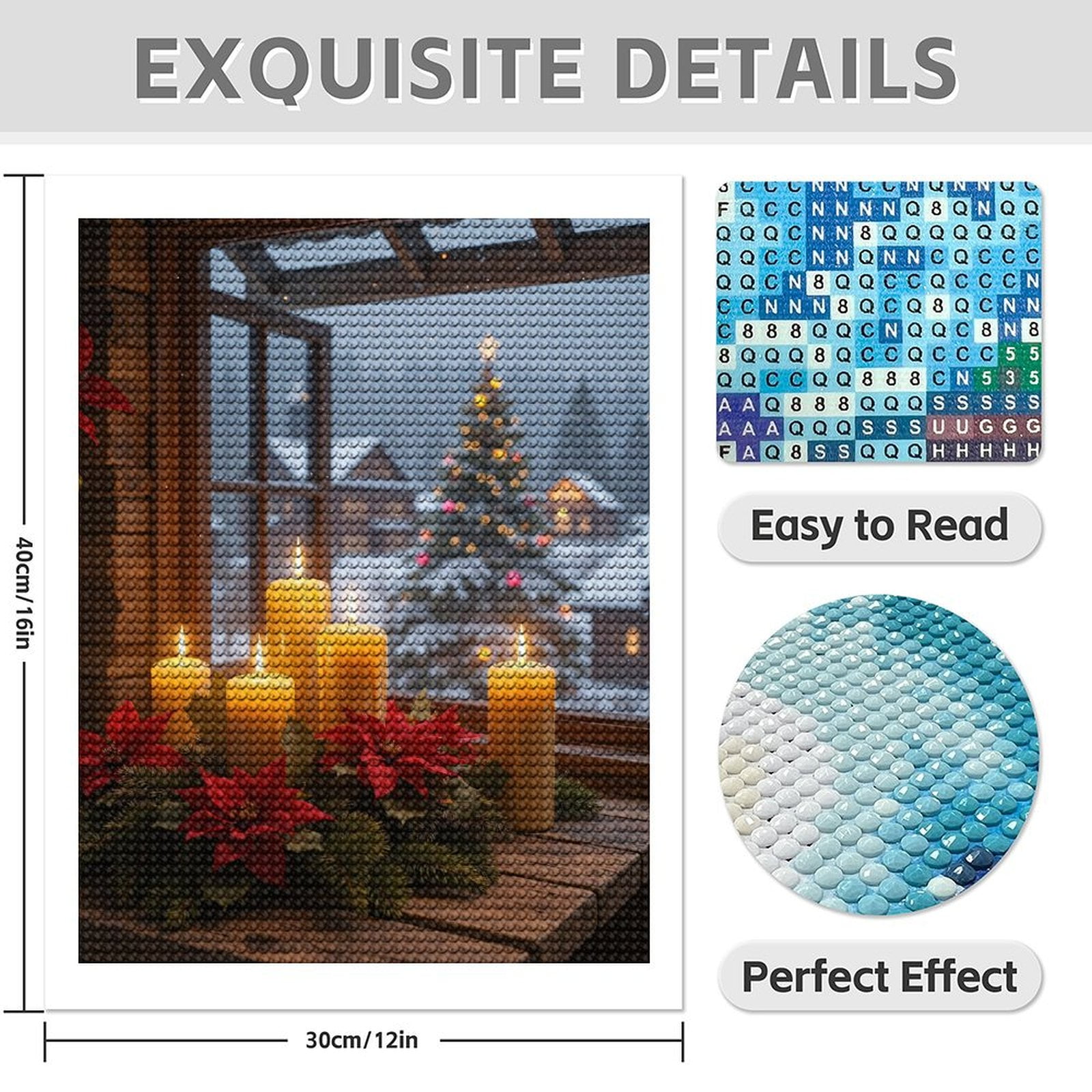 Diamond Art Kit for Adults, Candles Poinsettias Snowy Scene Diamond Painting for Adults Beginners, 5D DIY Diamond Art Painting Kits, Colorful Diamond Painting Craft for Home Decor 12x16