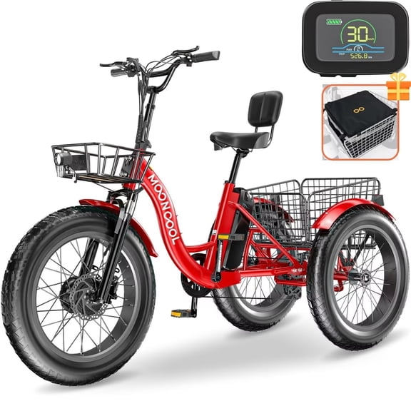 Lilypelle Electric Tricycle for Adults, 45miles Long Range, 500W(Peak Power 750W) 48V 15AH Step-Thru Electric Trike, with 20"x4" Fat Tire