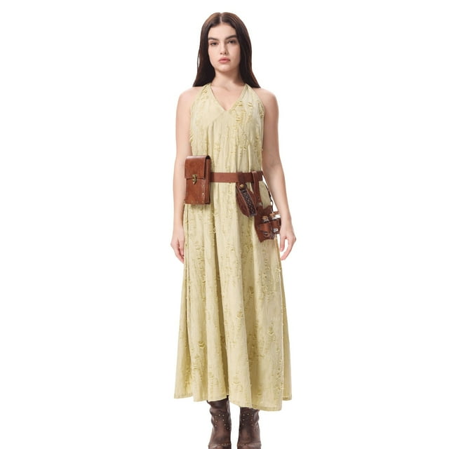 Robe Décontractée pour Femmes Élégante Broderie Robe Maxi Fluide avec Cape Halloween Minimaliste Confortable Tenue de Fête