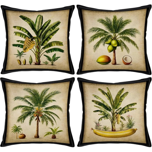 Ryan; 4Pcs Farmhouse Vintage Tropical Coconut Tree Throw Pillow Covers Decorative Pillowcase Home Cushion Cover 18"X18" (FV-Blessed)
