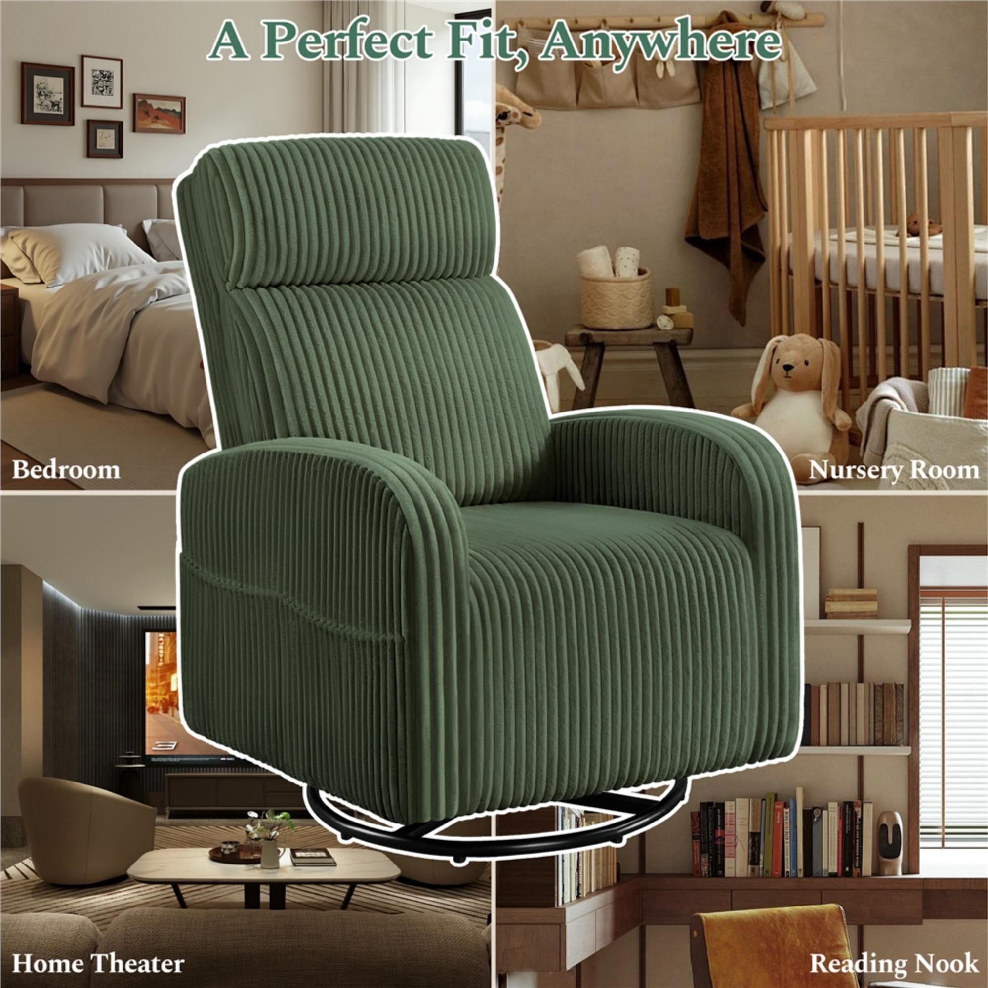 Renwick Corduroy Swivel Glider Chair for Living Room, All Ages, Dark Green