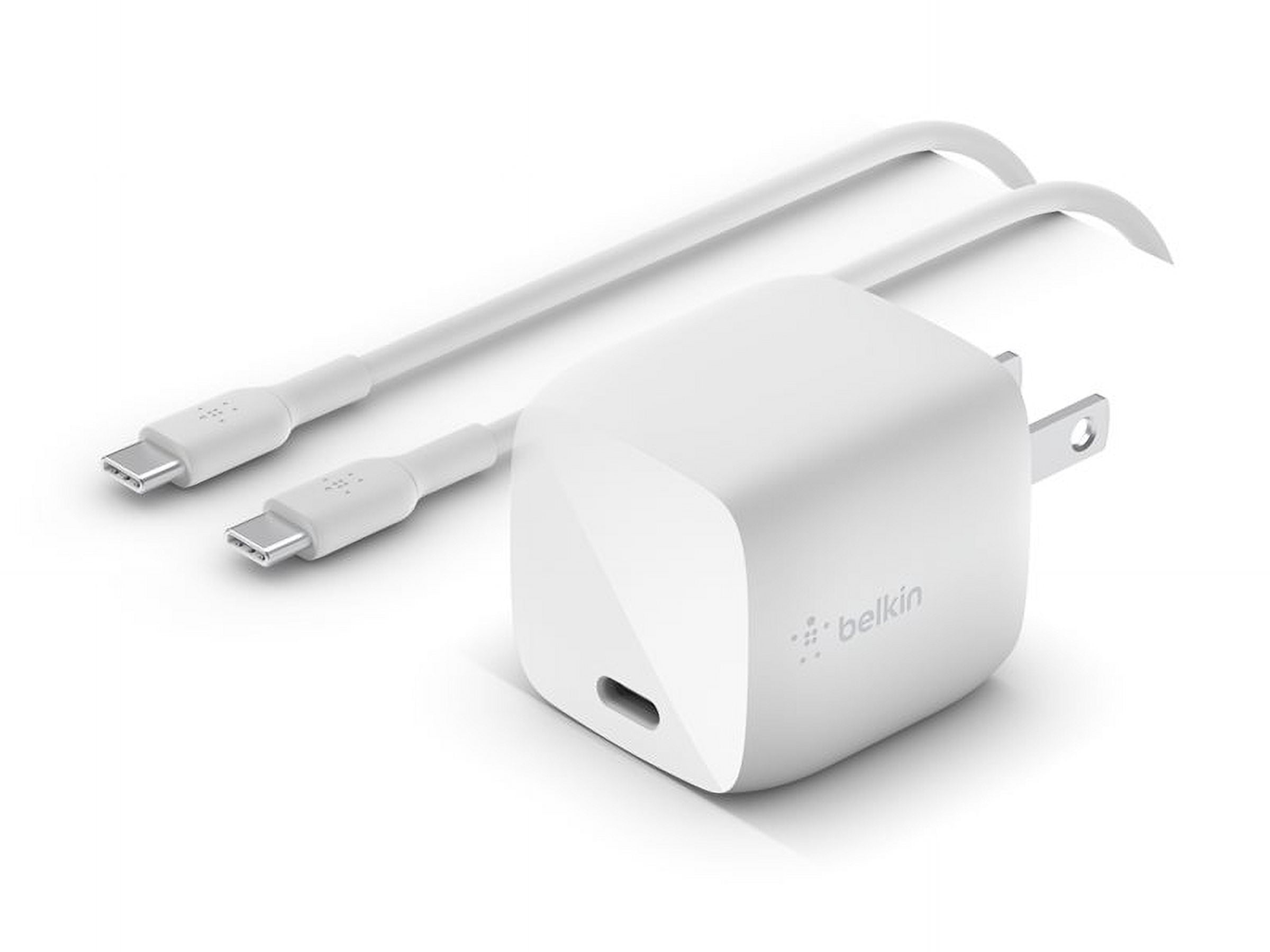 Belkin Compact Wall Charger 30W, USB-C Power Delivery Fast Charging for Apple iPhone 16, 15, 14, 13, Samsung Galaxy S25, iPad, AirPods, Tablet, Nintendo Switch 2 & More w/ 1M USB-C to C Cable - White