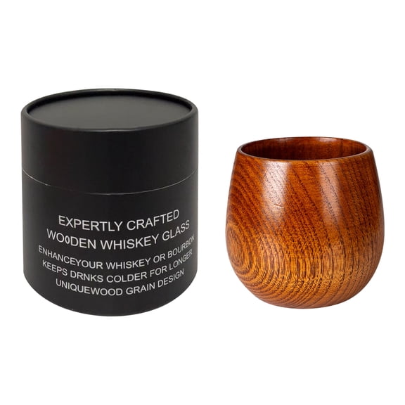 Wizlet Wooden Whiskey Glasses, Charred Wooden Bourbon Drinking Glass with Cowhide Paper Tube, Gift for Men,Groomsmen, Dad’s Birthday & Retirement (F_240ml)