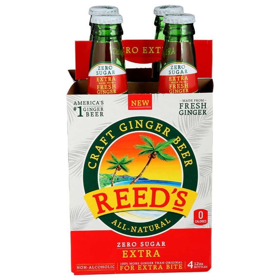Reeds Zero Sugar Extra Craft Ginger Beer, 12 Fluid Ounce - 4 count per pack -- 6 packs per Case.