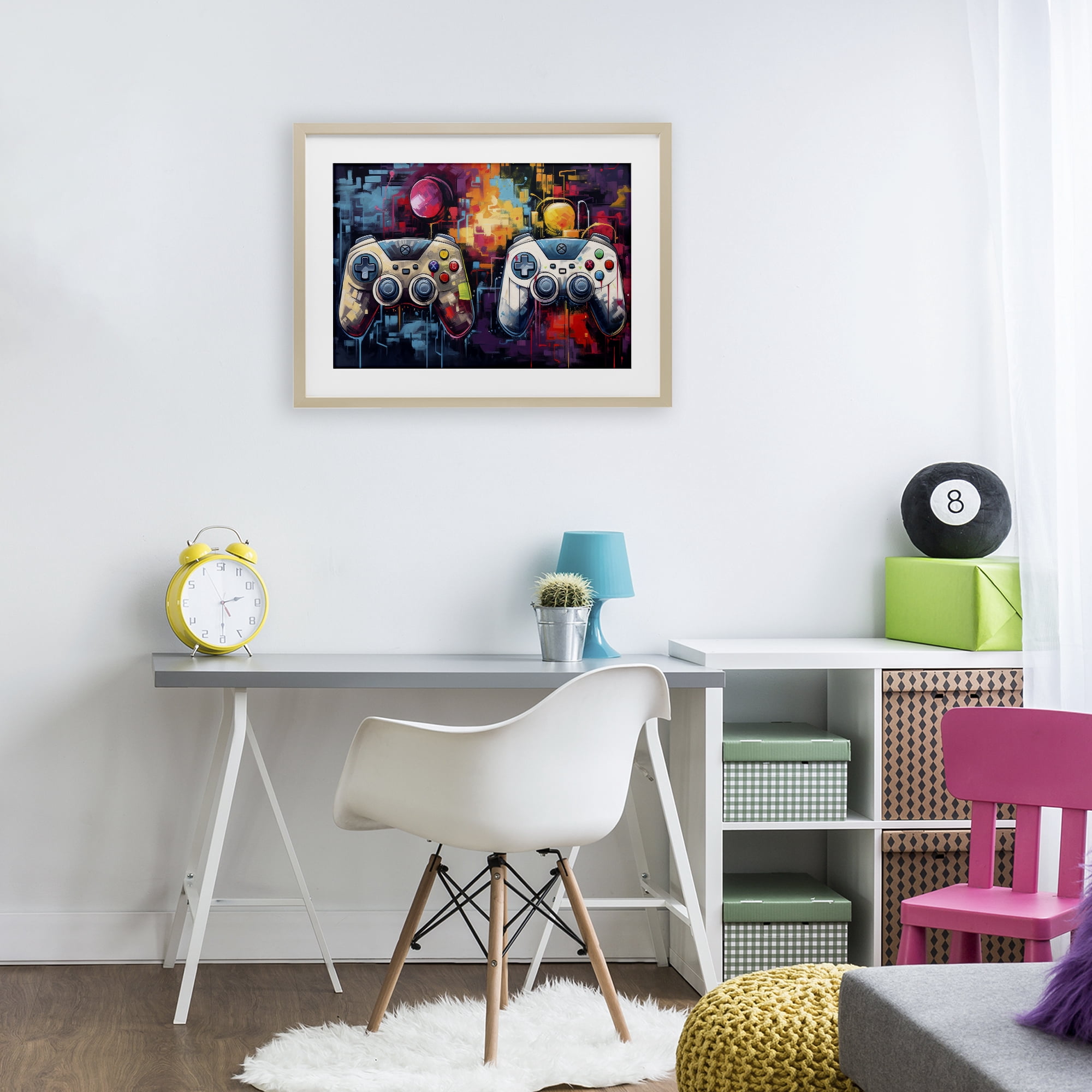 Stupell Industries Double Controller Modern Gamer Birch Framed Print Under Glass, design by Lazar Studio