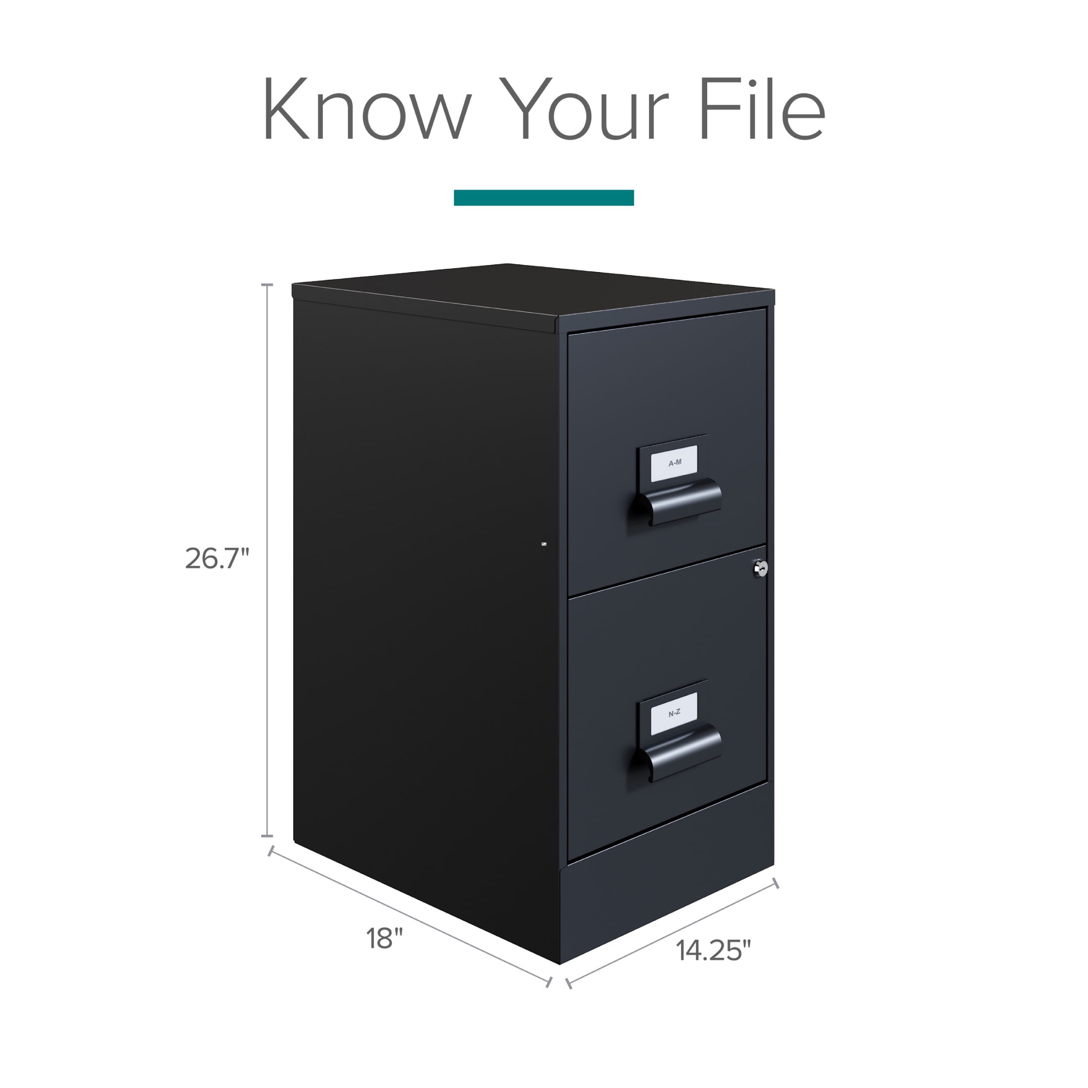 Space Solutions 18" Deep 2 Drawer Premier Letter Width Vertical File Cabinet, Locking, Black