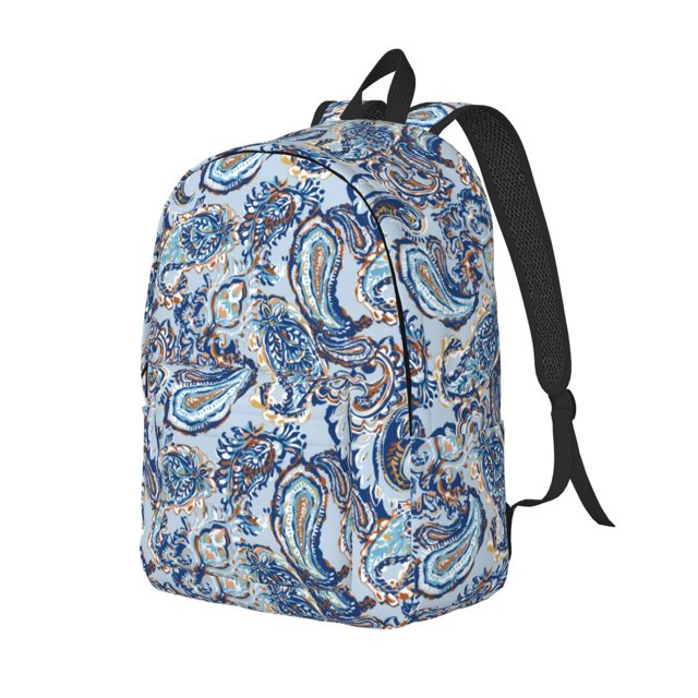 Disketp Paisley Floral Branches print Canvas Backpack Lightweight Travel Daypack Student Rucksack Laptop Backpack-Medium