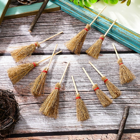 Mobutofu 10Pcs Miniature Craft Broomsticks for Dollhouse Accessories and Costumes .74in 1.97in