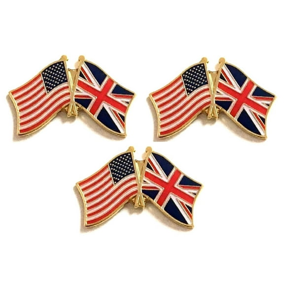United Kingdom & US Crossed Flag Lapel Pins, Pack of 3