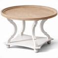 thumbnail image 1 of COZAYH Table Basse Ronde Rustique Dessus en Plateau de Bois Pièce Maîtresse d'Accent avec Rangement, Blanc, 1 of 10