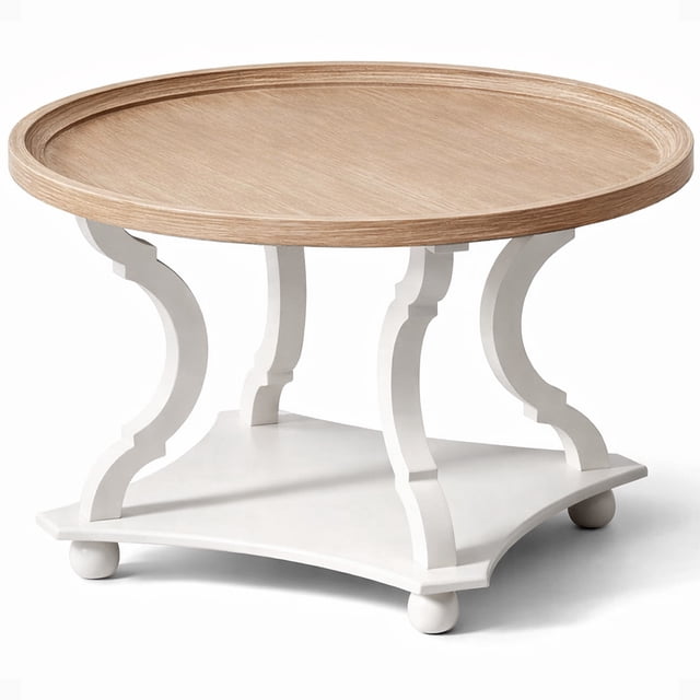 COZAYH Table Basse Ronde Rustique Dessus en Plateau de Bois Pièce Maîtresse d'Accent avec Rangement, Blanc