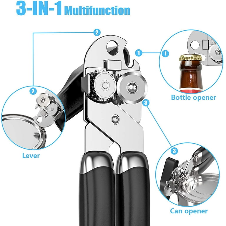  Can Opener, 3-in-1 Multifunctional Tin & Can Opener, Manual  Kitchen Tool, Professional Ergonomic Heavy Duty Safety Manual Can Opener  for Seniors With Arthritis At Hand : Home & Kitchen