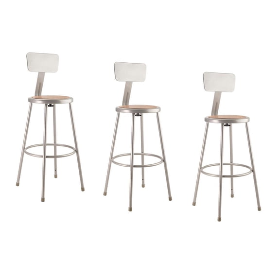National Public Seating (3 Pack) NPS® 30"Heavy Duty Steel Stool With Backrest, Grey