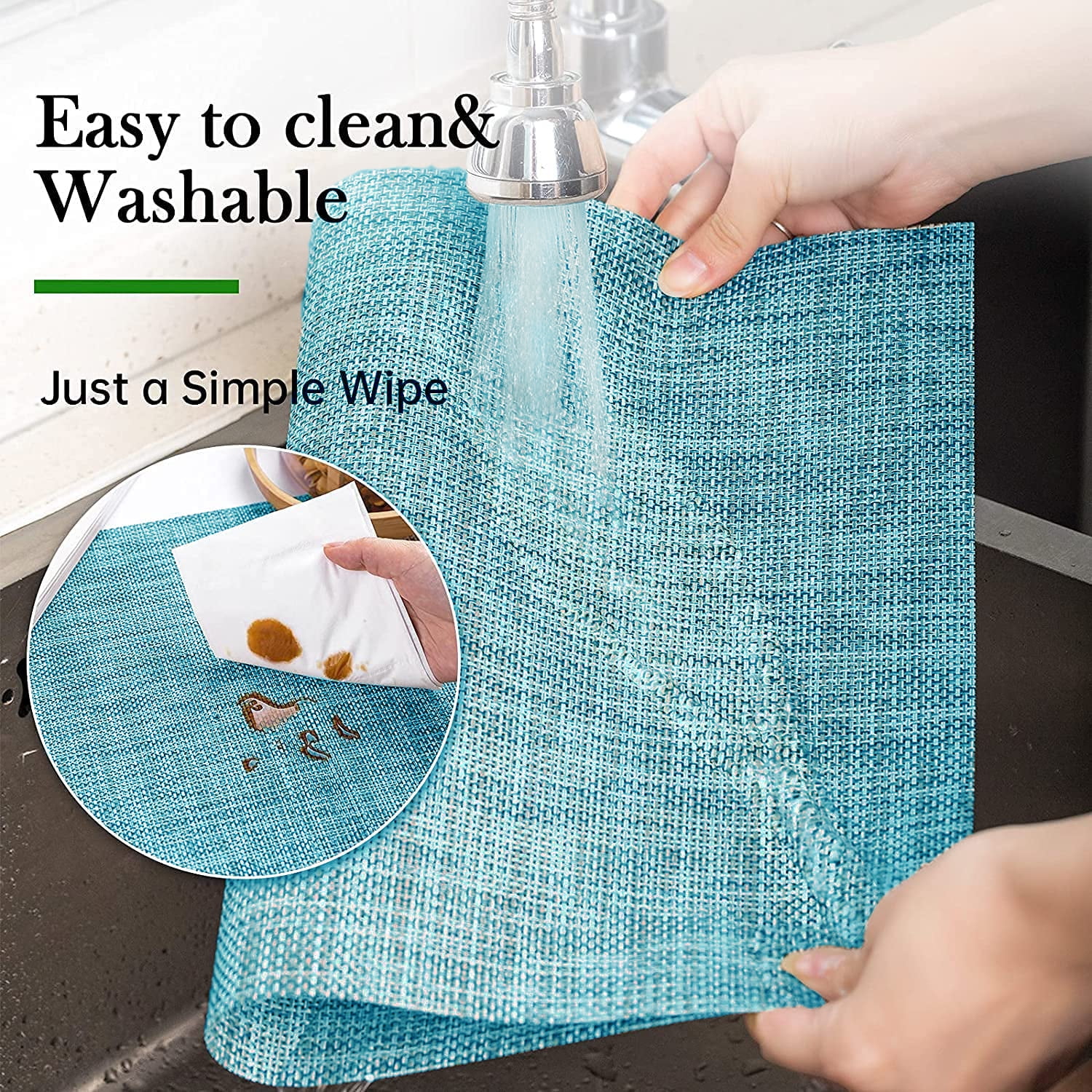 Placemats, Vinyl Woven Place Mats for Kitchen Table Indoor/Outdoor, Washable Wipeable Dining Blue Placemats Set of 4, 12x18 Inch