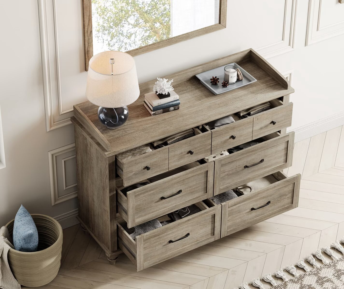 Farmhouse Dresser with 6 Drawers, Wooden Kids Dresser for Kids Room Living Room, Gray