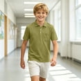 thumbnail image 4 of Havenx Boys'school Uniform Polo Shirts Short Sleeve Button Up Collared Polo Shirts with Pocket Moisture Wicking Tshirts Dry Fit Athletic School Uniform Casual Clothes,Camouflage Green 100(2-3Y), 4 of 6