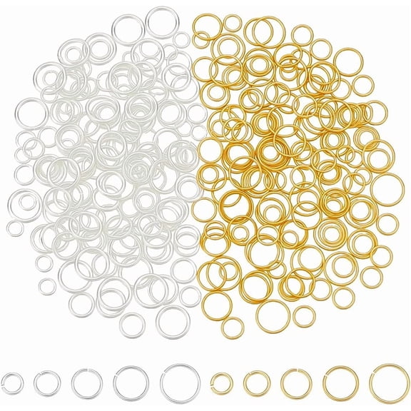 300Pcs 10 Sizes Silver and Gold Jump Rings for Jewelry Making 2 Colors 18k Gold Plated Brass Round Split Open Jump Rings Earrings Connector Accessories for Bracelet Necklace Keychain colorful DIY