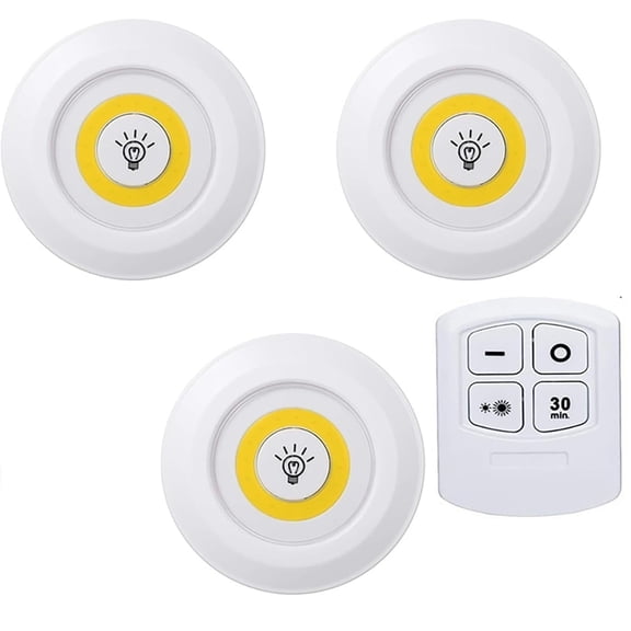 HuiJuMei 3 Pack Wireless LED Puck Lights, Under Counter Lighting, LED Motion Sensor Light Indoor, LED Pat Lights, Cabinets, Wardrobes, Hallway Bedroom Corridor Cabinet Lights, Battery Powered