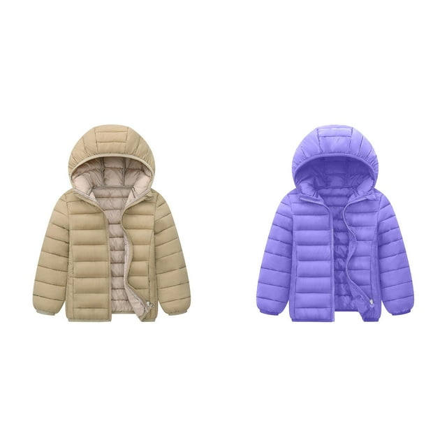 (2-Pack) Rinsvye Kids Lightweight Down Jacket Warm Winter Coat Pure Color Thermal Jacket Girls Short Style Quilted Outerwear