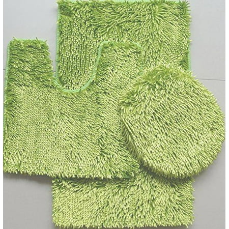 3 Piece Shiny Soft Padded Chenille Shag Bath Rug