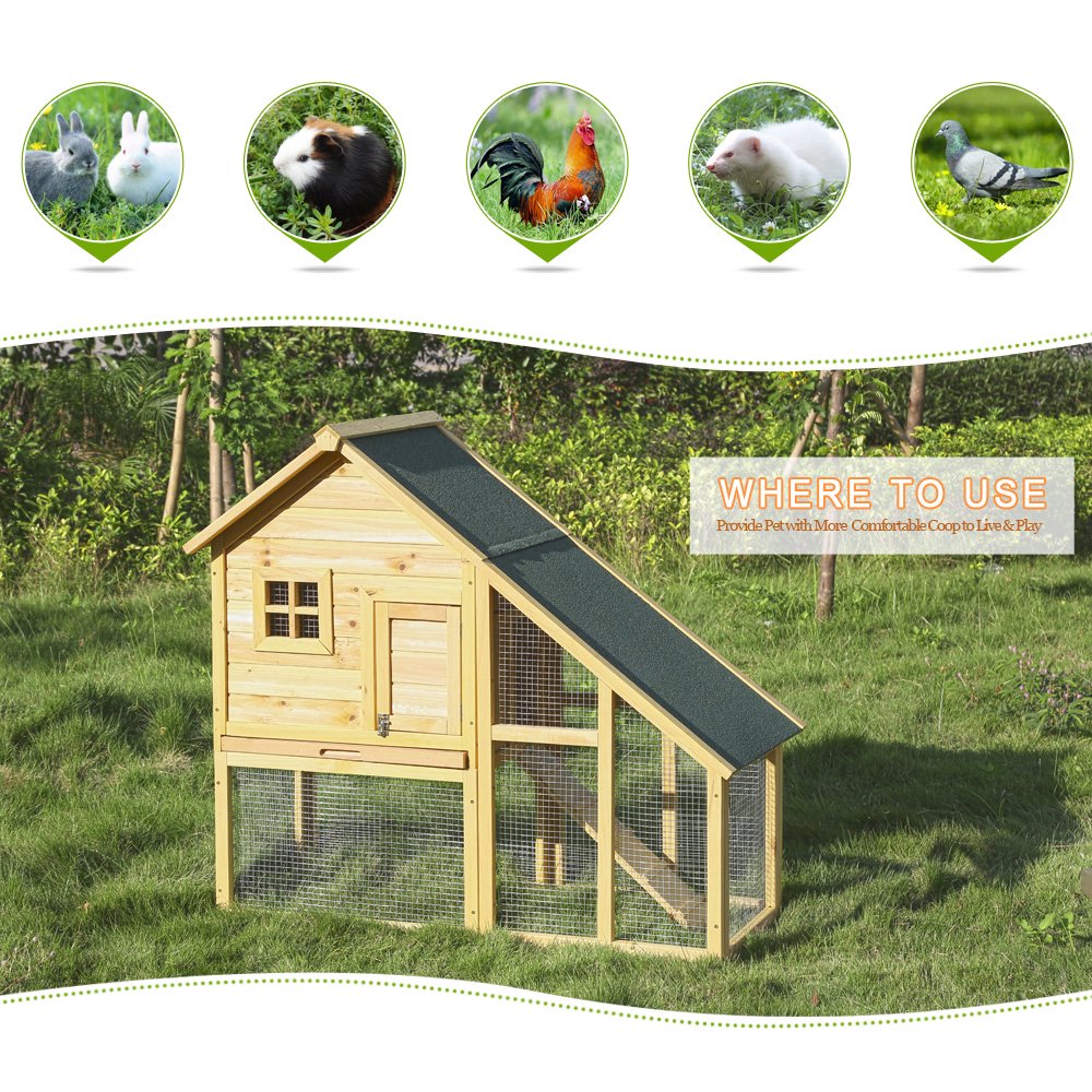 ikayaa 55" Large Outdoor Wooden Chicken Coop Waterproof Solid Wood Hen