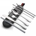 thumbnail image 1 of Juego de cubiertos de viaje reutilizables, juego de utensilios de campamento con cuchara de acero inoxidable, tenedor, palillos, Pajita, estuche portátil, 8 piezas por juego Fivean unisex, 1 of 2