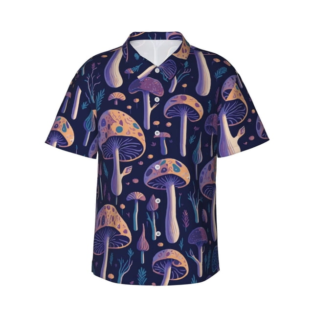 Balery Floral Hippie Mushrooms Camisas hawaianas de manga corta para hombre, camisas playeras de corte holgado, camisas de vacaciones con botones,Small
