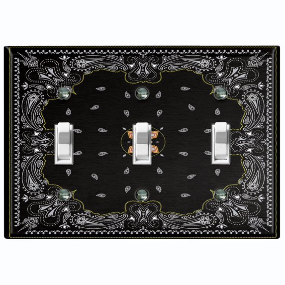 Metal Light Switch Plate Cover Elegant Black Mandala Floral Rug Tile Pattern TIL074