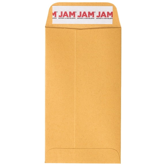 JAM Paper #6 Coin Business Envelopes, 3 3/8" x 6", Brown Kraft Manila, 50 Per Pack
