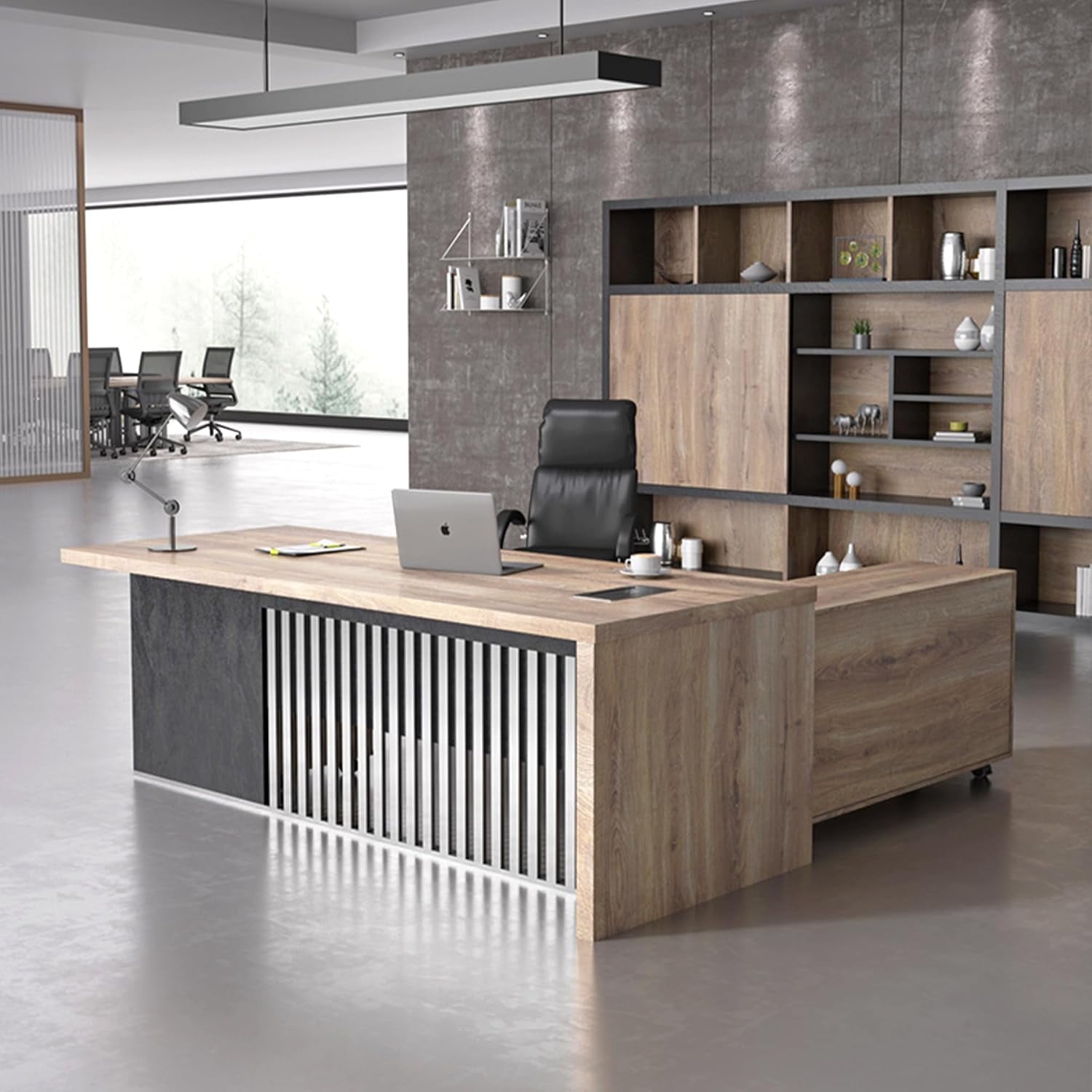 63 inch L Shaped Executive Desk with 2 Drawers File Cabinets Storage(Left Hand Return)