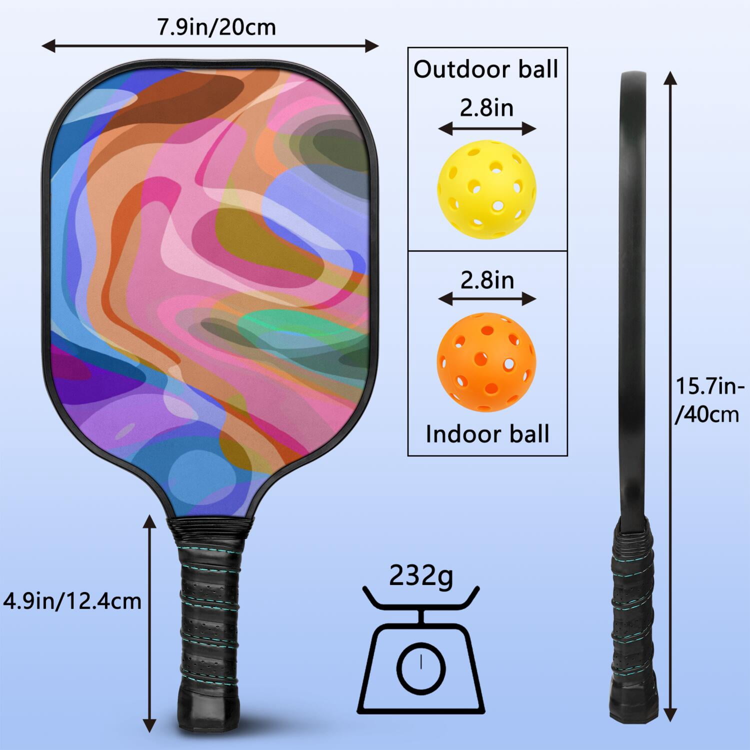 Pickleball Paddles Set Of 1, Fiberglass Surface, Sweet Candy Print, 1 Paddle, 2 Balls & Bag