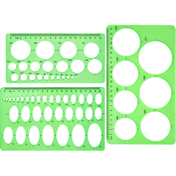 Plantillas Para Dibujar - Reglas Geométricas De Plástico (círculos, Elipses, Cuadrados) - Kit 2 Piezas Verde Para Escuela, Oficina, Diseño