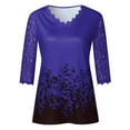 thumbnail image 3 of UTTOASFAY Womans Shirts Women'S Lace 3/4 Sleeve V Neck T Shirt Ladies Floral Blouse Tunic Tops Plus Size Blue XXXL, 3 of 5